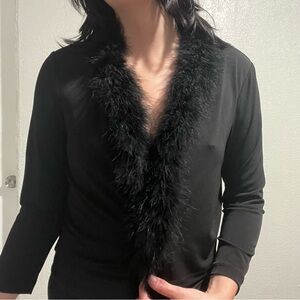 Calvin Klein Black Cardigan with Faux Fur Trim